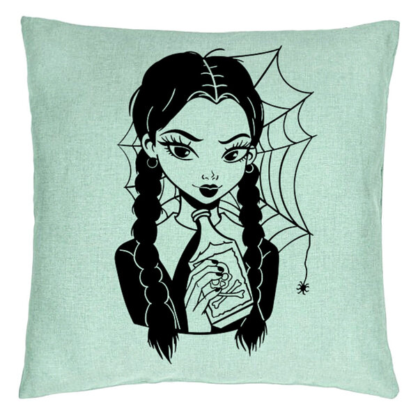 Perna Decorativa, Model Wednesday Addams 7, 40x40 cm, Verde Menta, Husa Detasabila, Burduf 15 Perna Decorativa