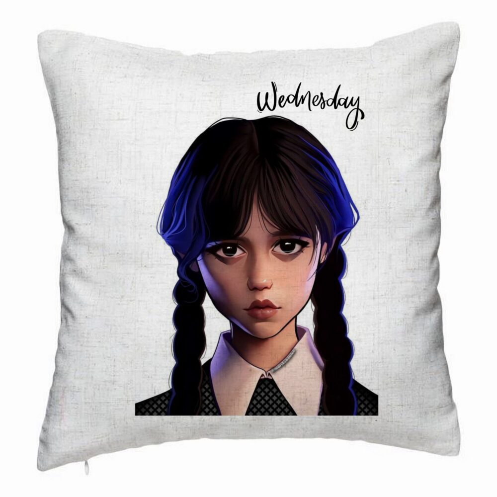 Perna Decorativa, Model Wednesday Addams 8, 40x40 cm, Alb Murdar, Husa Detasabila, Burduf 5 Perna Decorativa