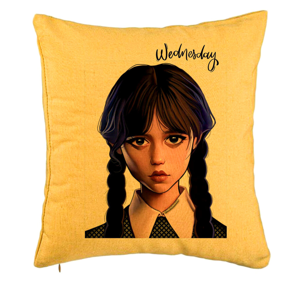 Perna Decorativa, Model Wednesday Addams 8, 40x40 cm, Galben, Husa Detasabila, Burduf 5 Perna Decorativa