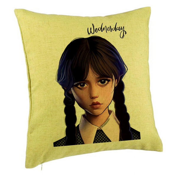 Perna Decorativa, Model Wednesday Addams 8, 40x40 cm, Verde, Husa Detasabila, Burduf 5 Perna Decorativa
