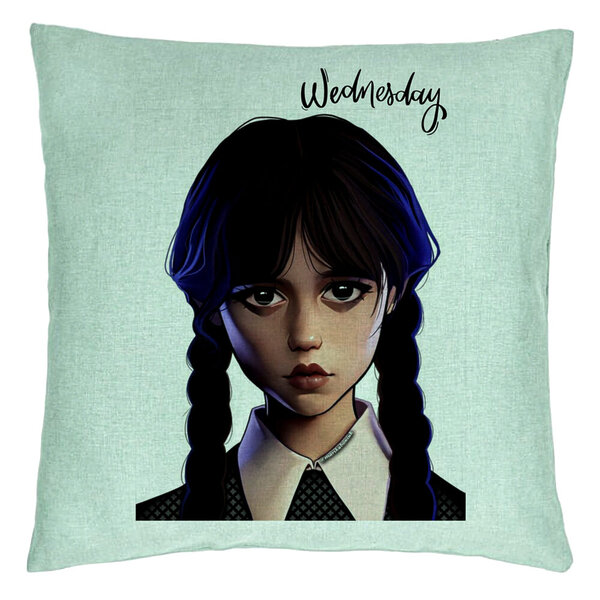 Perna Decorativa, Model Wednesday Addams 8, 40x40 cm, Verde Menta, Husa Detasabila, Burduf 15 Perna Decorativa