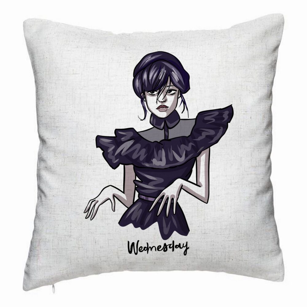 Perna Decorativa, Model Wednesday Addams Dancing Hands 1, 40x40 cm, Alb Murdar, Husa Detasabila, Burduf 5 Perna Decorativa