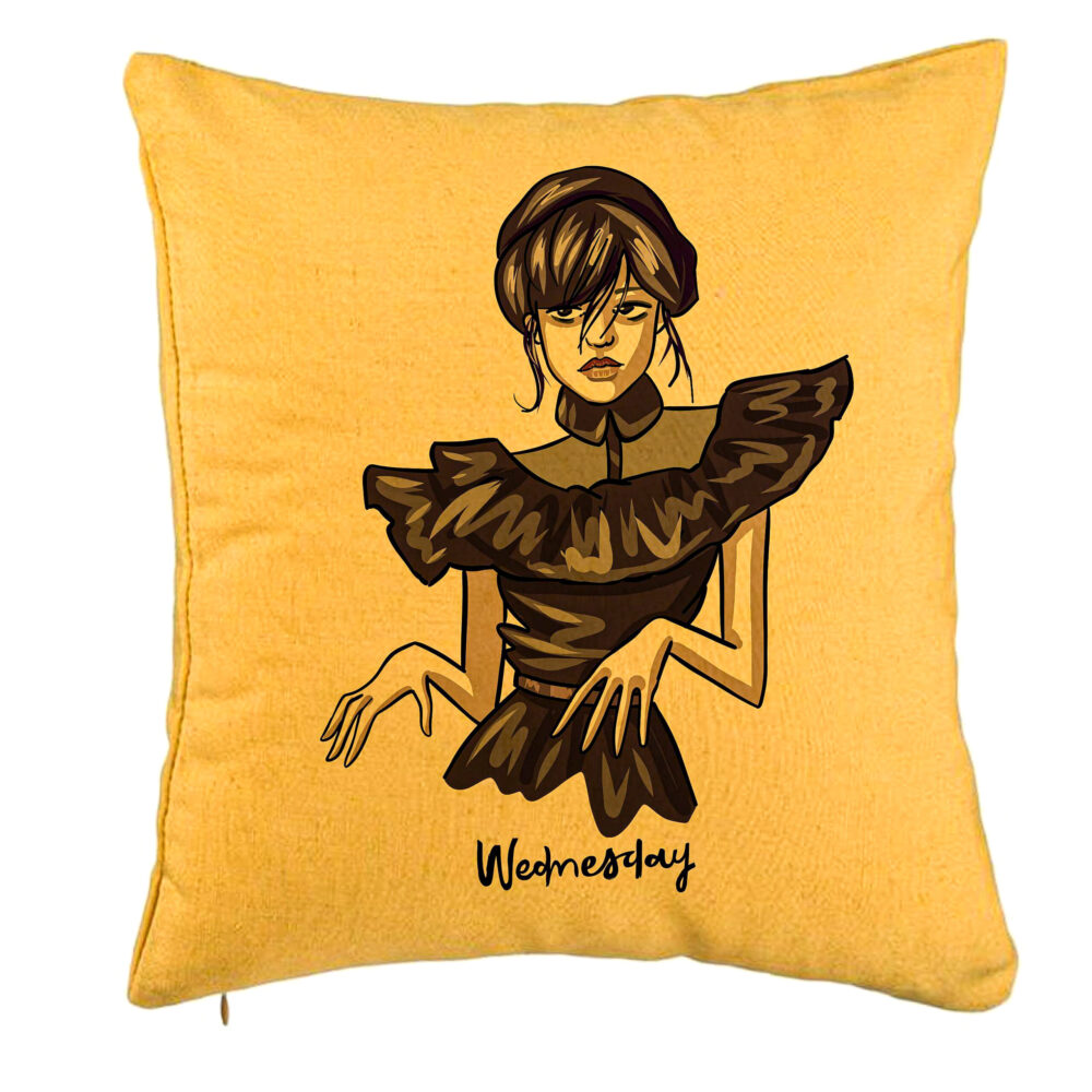 Perna Decorativa, Model Wednesday Addams Dancing Hands 1, 40x40 cm, Galben, Husa Detasabila, Burduf 5 Perna Decorativa