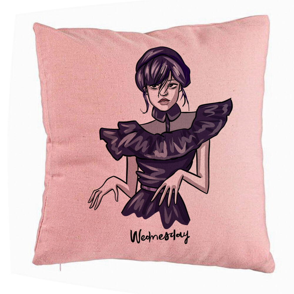 Perna Decorativa, Model Wednesday Addams Dancing Hands 1, 40x40 cm, Roz, Husa Detasabila, Burduf 5 Perna Decorativa