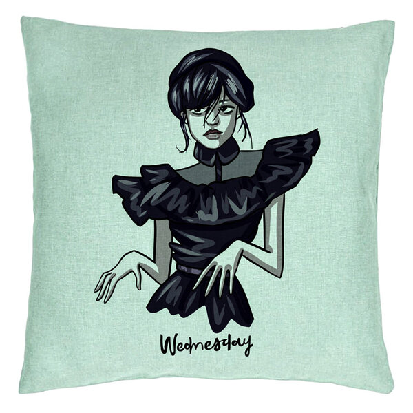 Perna Decorativa, Model Wednesday Addams Dancing Hands 1, 40x40 cm, Verde Menta, Husa Detasabila, Burduf 15 Perna Decorativa