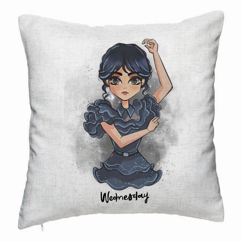 Perna Decorativa, Model Wednesday Addams Dancing Hands 2, 40x40 cm, Alb Murdar, Husa Detasabila, Burduf 5 Perna Decorativa