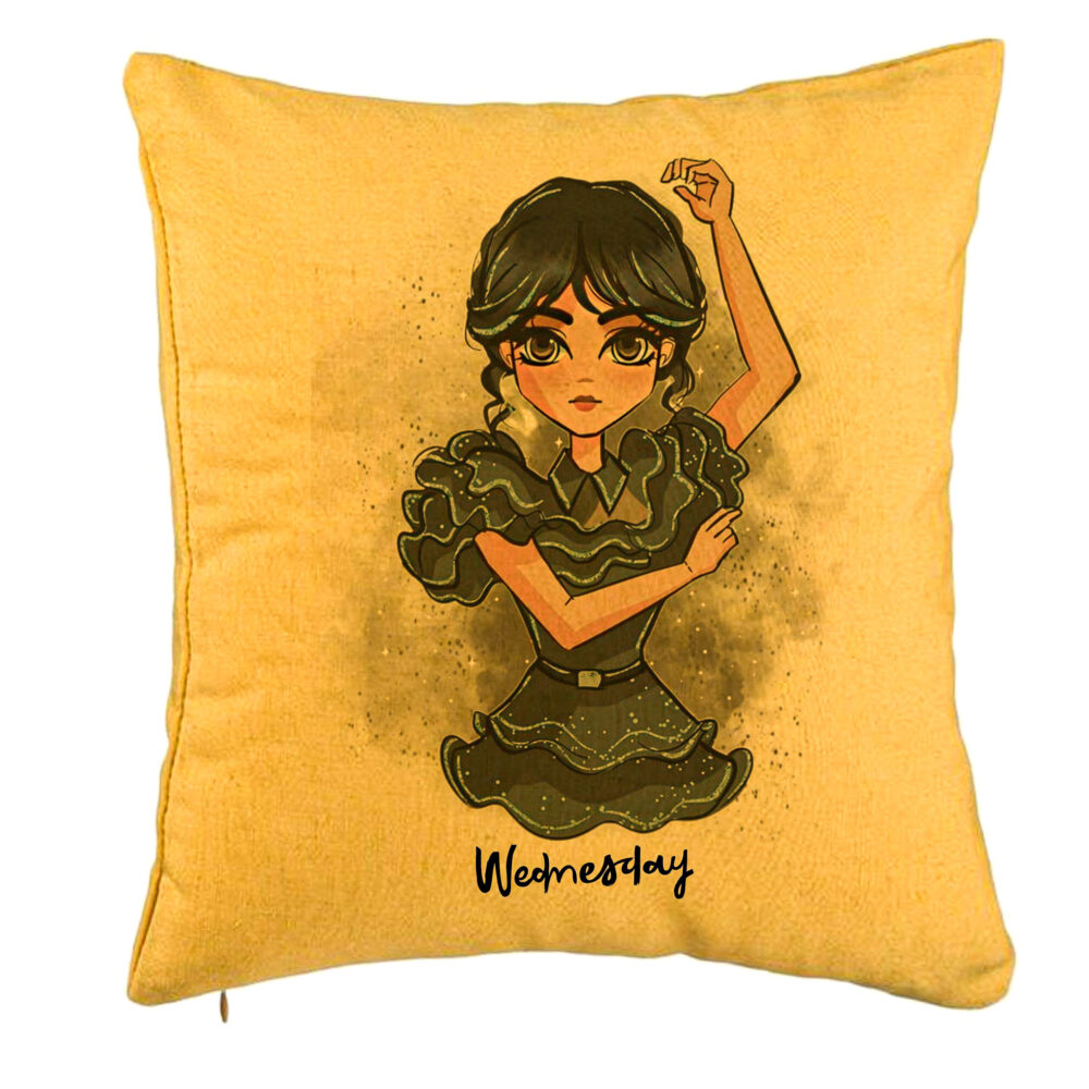 Perna Decorativa, Model Wednesday Addams Dancing Hands 2, 40x40 cm, Galben, Husa Detasabila, Burduf 5 Perna Decorativa