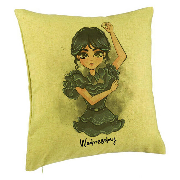 Perna Decorativa, Model Wednesday Addams Dancing Hands 2, 40x40 cm, Verde, Husa Detasabila, Burduf 5 Perna Decorativa