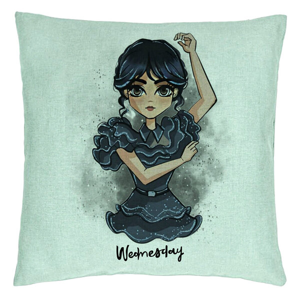 Perna Decorativa, Model Wednesday Addams Dancing Hands 2, 40x40 cm, Verde Menta, Husa Detasabila, Burduf 15 Perna Decorativa