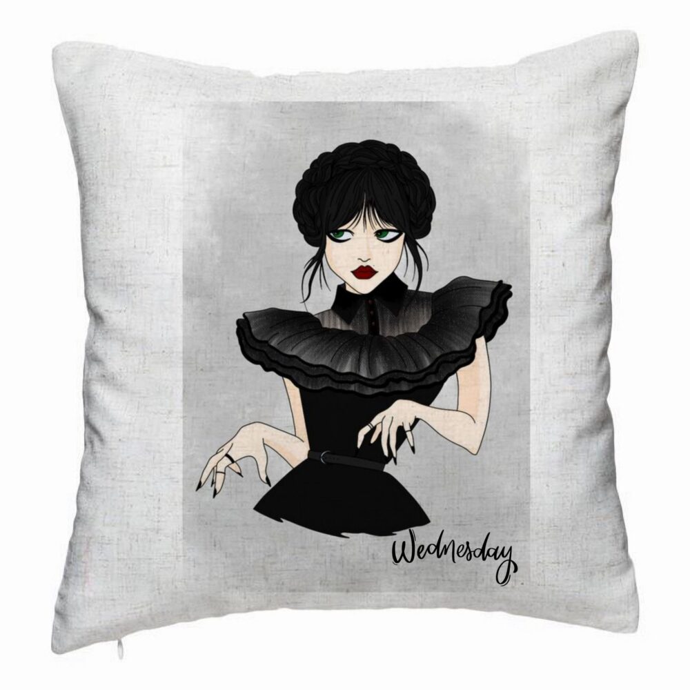 Perna Decorativa, Model Wednesday Addams Dancing Hands 3, 40x40 cm, Alb Murdar, Husa Detasabila, Burduf 5 Perna Decorativa