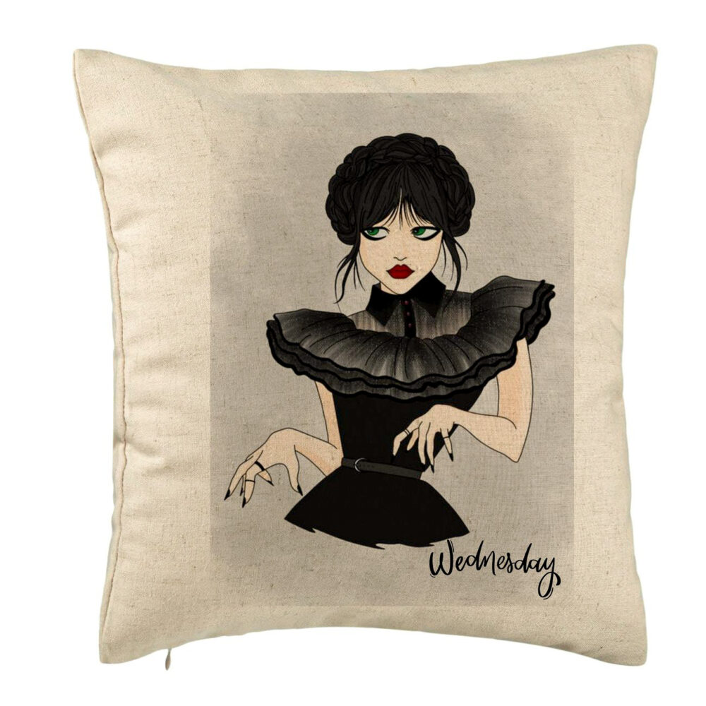 Perna Decorativa, Model Wednesday Addams Dancing Hands 3, 40x40 cm, Bej, Husa Detasabila, Burduf 5 Perna Decorativa