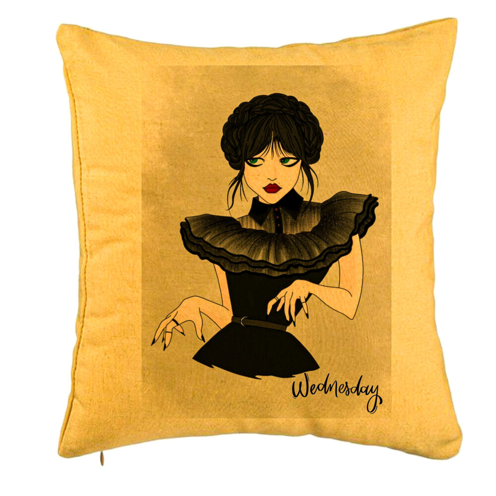 Perna Decorativa, Model Wednesday Addams Dancing Hands 3, 40x40 cm, Galben, Husa Detasabila, Burduf 5 Perna Decorativa