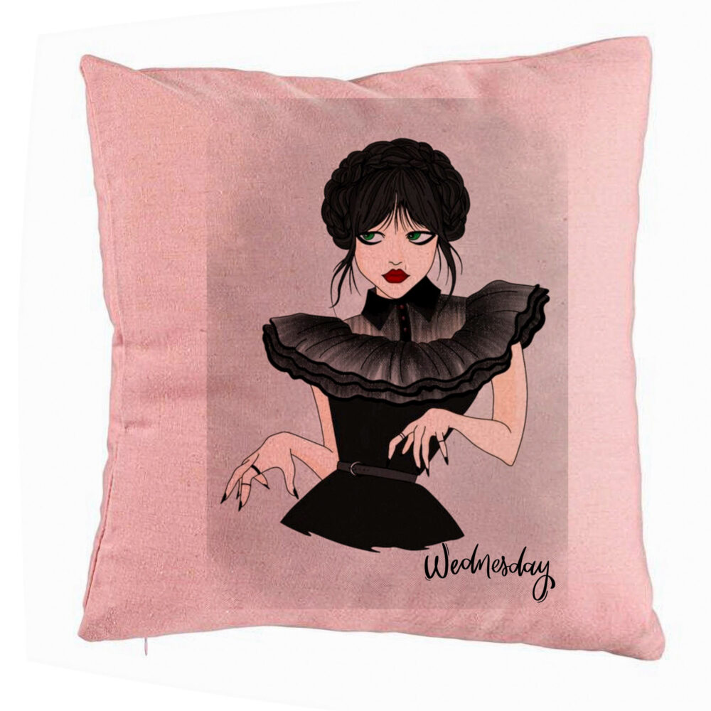 Perna Decorativa, Model Wednesday Addams Dancing Hands 3, 40x40 cm, Roz, Husa Detasabila, Burduf 5 Perna Decorativa