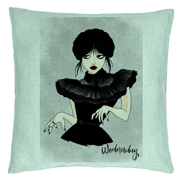 Perna Decorativa, Model Wednesday Addams Dancing Hands 3, 40x40 cm, Verde Menta, Husa Detasabila, Burduf 15 Perna Decorativa