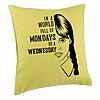 Perna Decorativa, Model Wednesday Addams si Text, 40x40 cm, Verde, Husa Detasabila, Burduf 7 Perna Decorativa