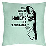 Perna Decorativa, Model Wednesday Addams si Text, 40x40 cm, Verde Menta, Husa Detasabila, Burduf 22 Perna Decorativa