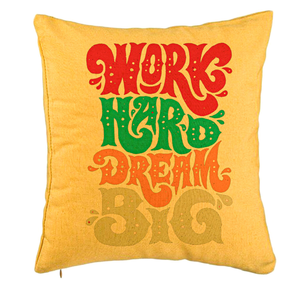 Perna Decorativa, Model Work Hard Dream Big, 40x40 cm, Galben, Husa Detasabila, Burduf 5 Perna Decorativa