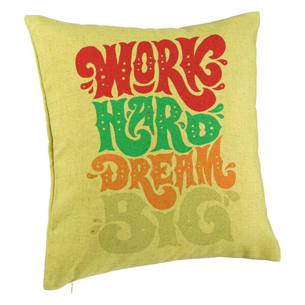 Perna Decorativa, Model Work Hard Dream Big, 40x40 cm, Verde, Husa Detasabila, Burduf 5 Perna Decorativa