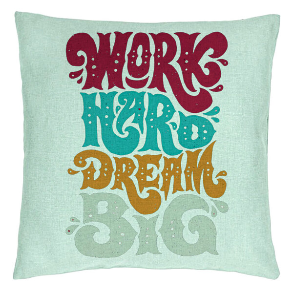 Perna Decorativa, Model Work Hard Dream Big, 40x40 cm, Verde Menta, Husa Detasabila, Burduf 15 Perna Decorativa