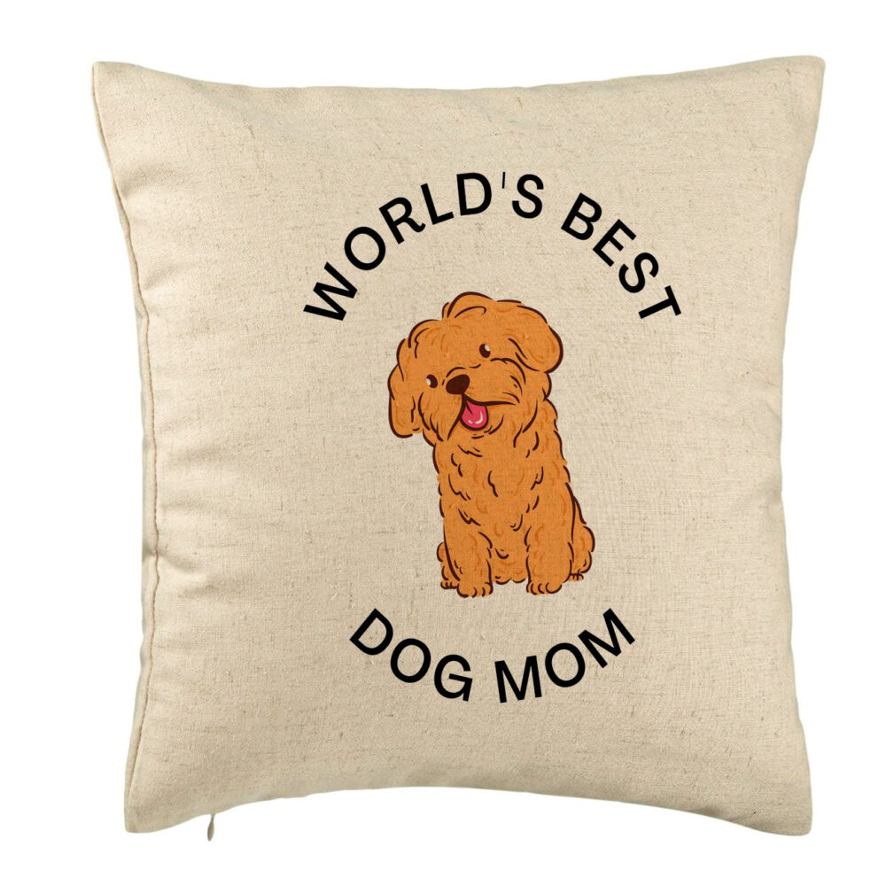 Perna Decorativa, Model World's Best Dog Mom, 40x40 cm, Bej, Husa Detasabila, Burduf 5 Perna Decorativa