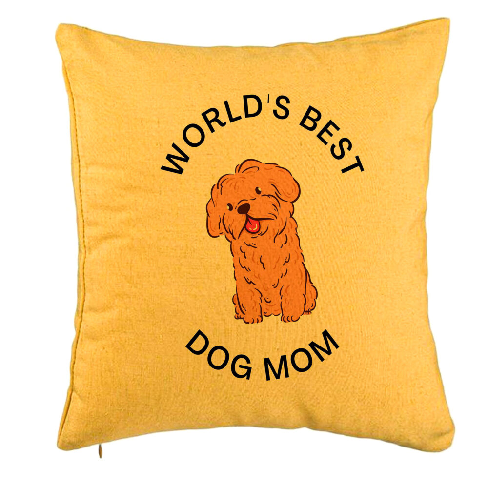 Perna Decorativa, Model World's Best Dog Mom, 40x40 cm, Galben, Husa Detasabila, Burduf 5 Perna Decorativa
