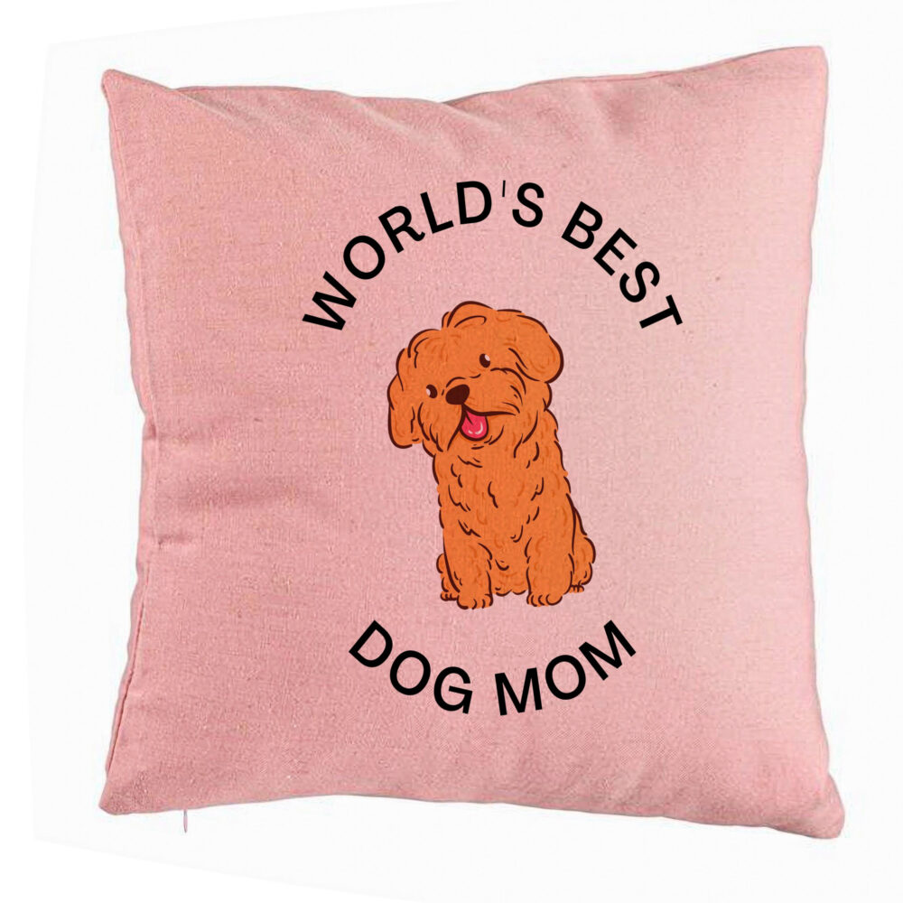 Perna Decorativa, Model World's Best Dog Mom, 40x40 cm, Roz, Husa Detasabila, Burduf 5 Perna Decorativa