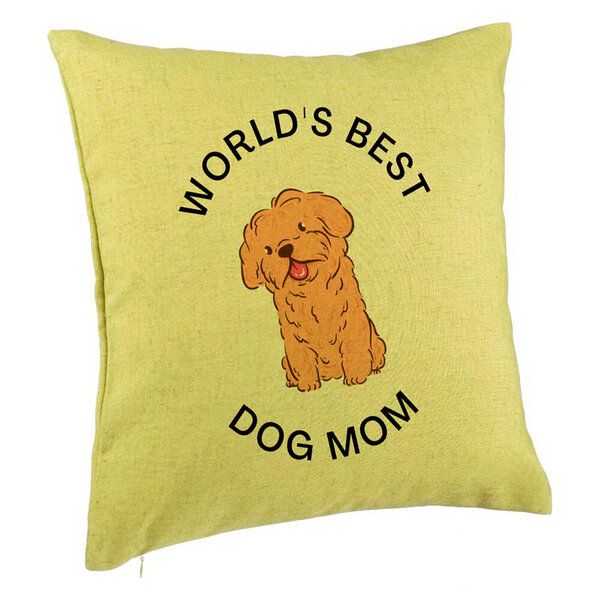 Perna Decorativa, Model World's Best Dog Mom, 40x40 cm, Verde, Husa Detasabila, Burduf 5 Perna Decorativa