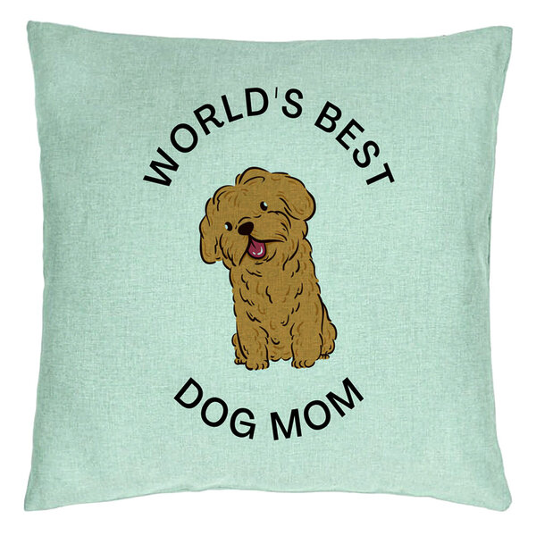 Perna Decorativa, Model World's Best Dog Mom, 40x40 cm, Verde Menta, Husa Detasabila, Burduf 15 Perna Decorativa