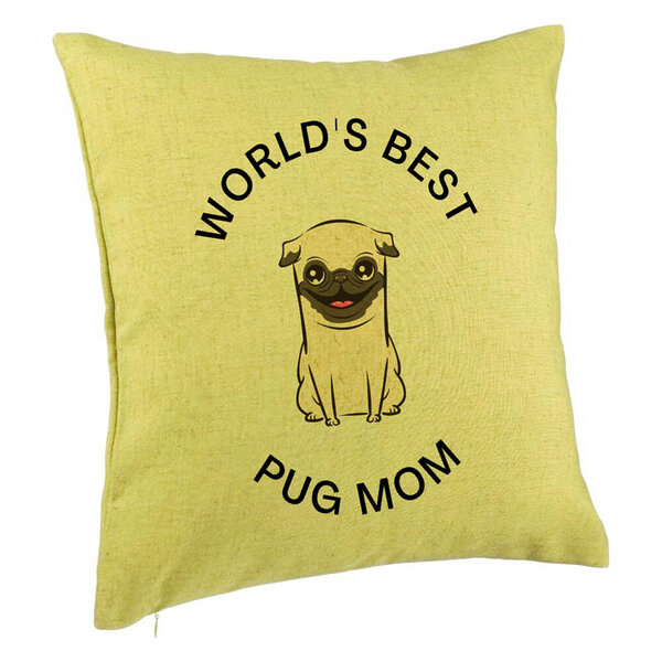 Perna Decorativa, Model World's Best Pug Mom, 40x40 cm, Verde, Husa Detasabila, Burduf 5 Perna Decorativa