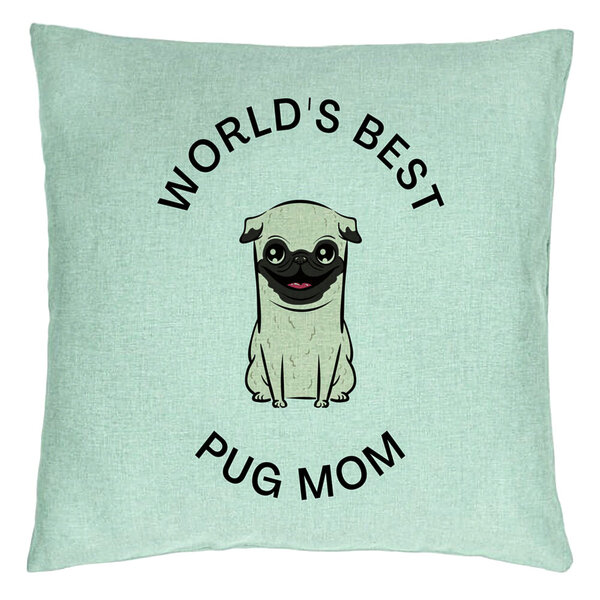 Perna Decorativa, Model World's Best Pug Mom, 40x40 cm, Verde Menta, Husa Detasabila, Burduf 15 Perna Decorativa
