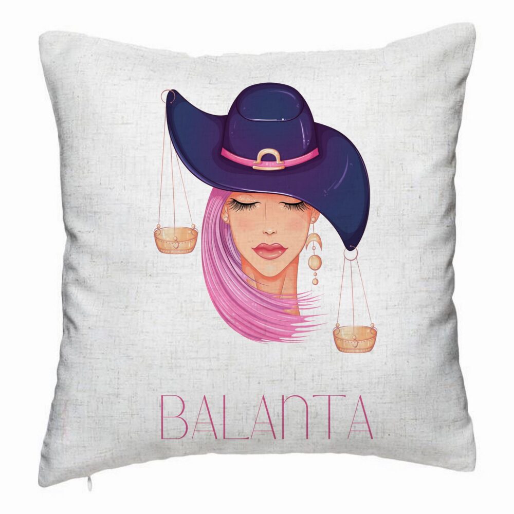 Perna Decorativa, Model Zodia Balanta, 40x40 cm, Alb Murdar, Husa Detasabila, Burduf 5 Perna Decorativa