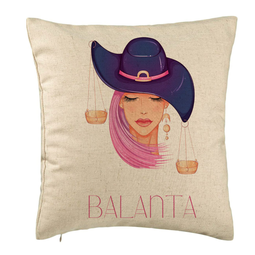 Perna Decorativa, Model Zodia Balanta, 40x40 cm, Bej, Husa Detasabila, Burduf 5 Perna Decorativa