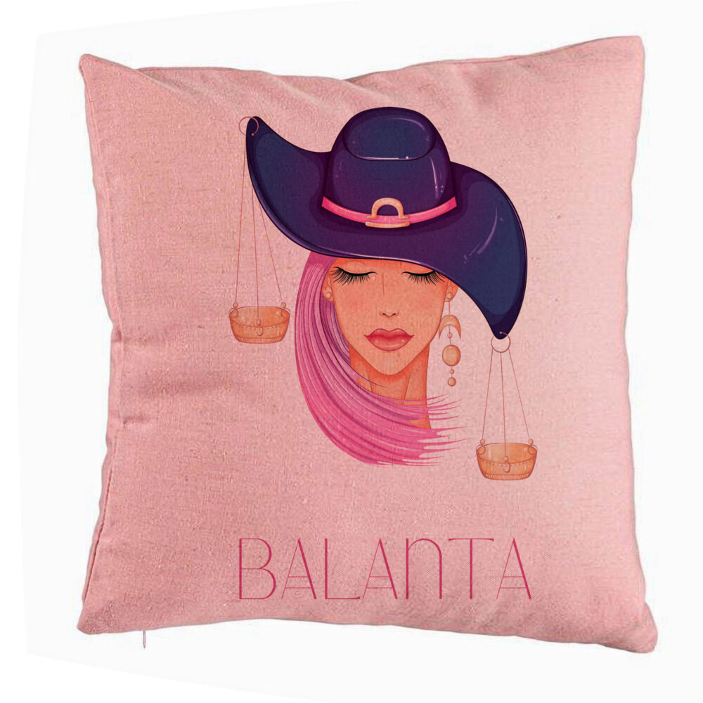 Perna Decorativa, Model Zodia Balanta, 40x40 cm, Roz, Husa Detasabila, Burduf 5 Perna Decorativa