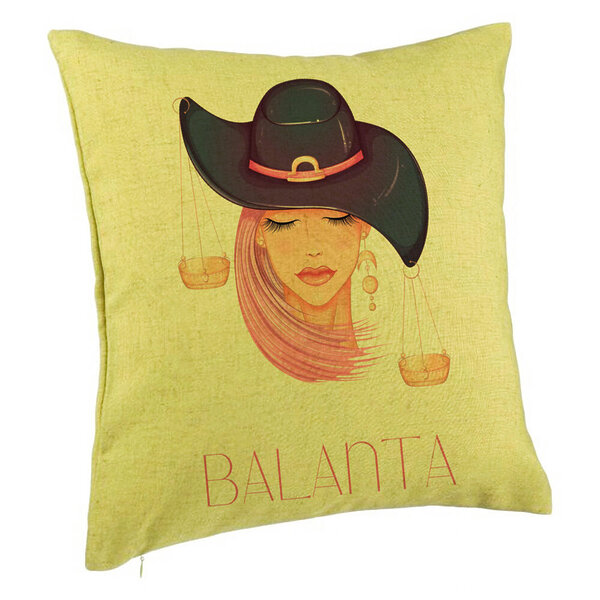 Perna Decorativa, Model Zodia Balanta, 40x40 cm, Verde, Husa Detasabila, Burduf 5 Perna Decorativa