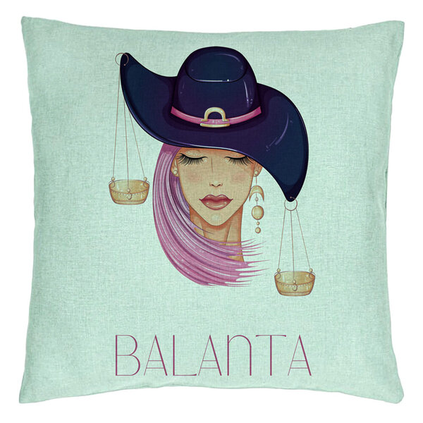 Perna Decorativa, Model Zodia Balanta, 40x40 cm, Verde Menta, Husa Detasabila, Burduf 15 Perna Decorativa