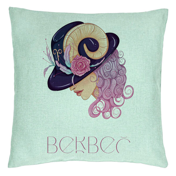 Perna Decorativa, Model Zodia Berbec, 40x40 cm, Verde Menta, Husa Detasabila, Burduf 15 Perna Decorativa