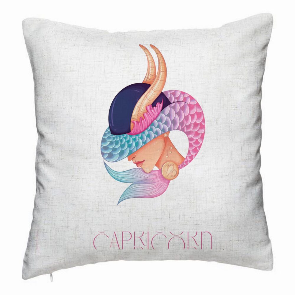 Perna Decorativa, Model Zodia Capricorn, 40x40 cm, Alb Murdar, Husa Detasabila, Burduf 5 Perna Decorativa