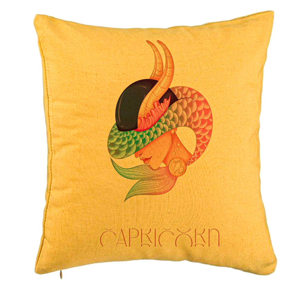 Perna Decorativa, Model Zodia Capricorn, 40x40 cm, Galben, Husa Detasabila, Burduf 5 Perna Decorativa