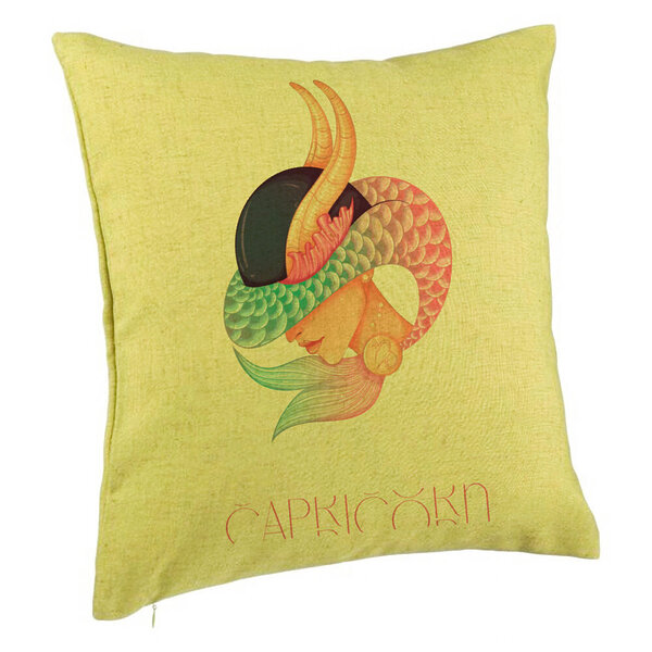 Perna Decorativa, Model Zodia Capricorn, 40x40 cm, Verde, Husa Detasabila, Burduf 5 Perna Decorativa