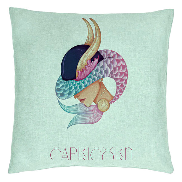 Perna Decorativa, Model Zodia Capricorn, 40x40 cm, Verde Menta, Husa Detasabila, Burduf 15 Perna Decorativa