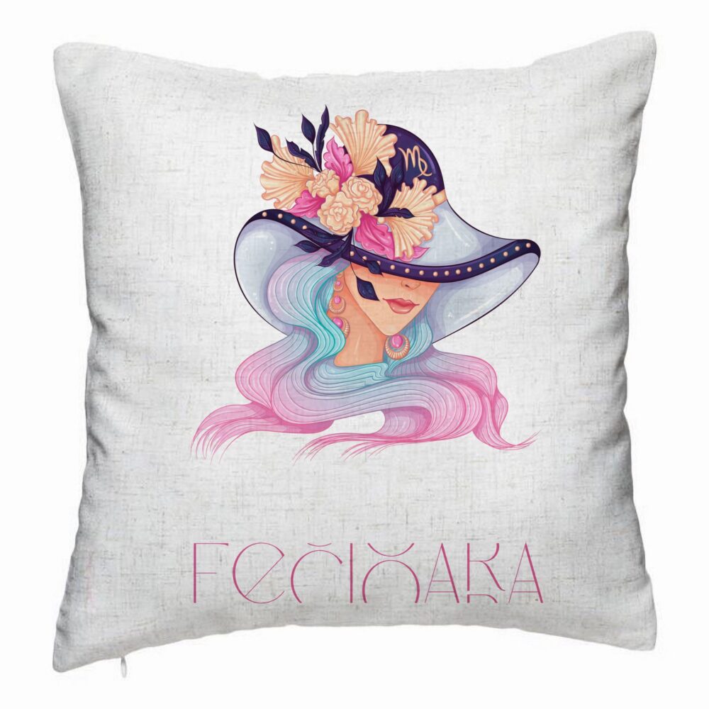 Perna Decorativa, Model Zodia Fecioara, 40x40 cm, Alb Murdar, Husa Detasabila, Burduf 5 Perna Decorativa
