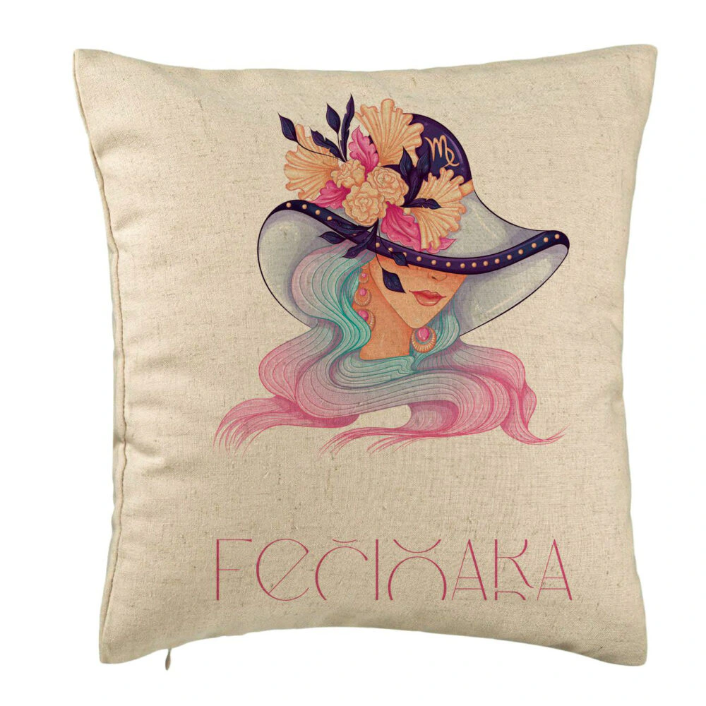 Perna Decorativa, Model Zodia Fecioara, 40x40 cm, Bej, Husa Detasabila, Burduf 5 Perna Decorativa