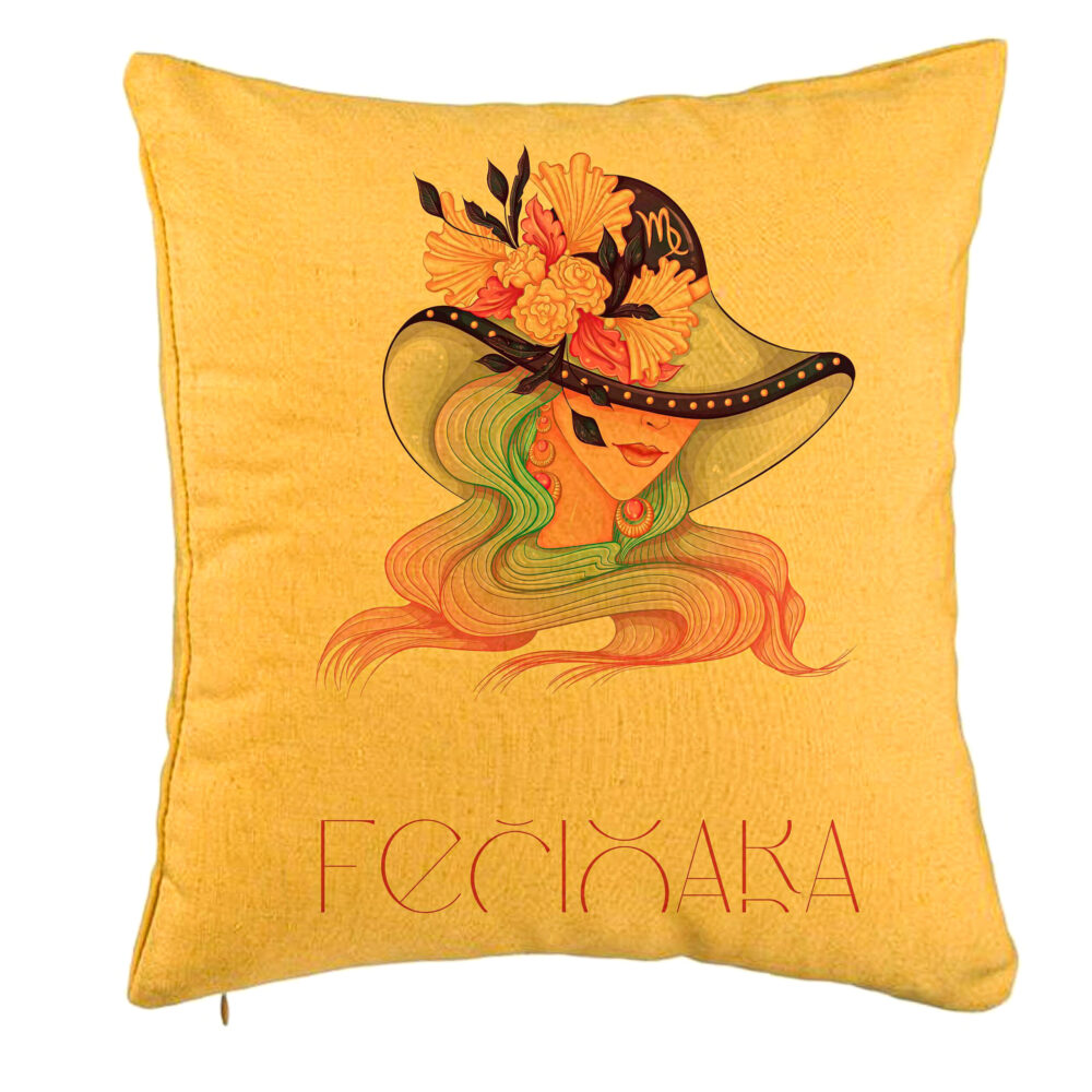 Perna Decorativa, Model Zodia Fecioara, 40x40 cm, Galben, Husa Detasabila, Burduf 5 Perna Decorativa