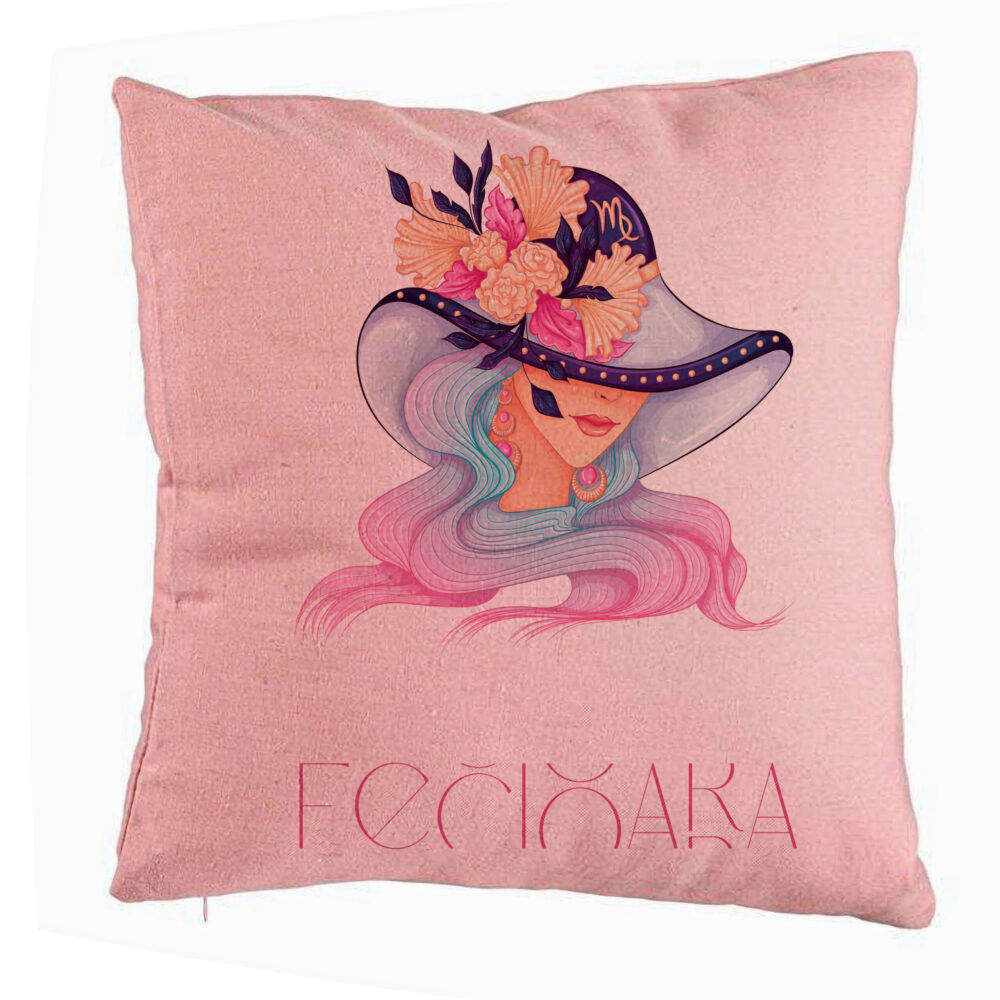 Perna Decorativa, Model Zodia Fecioara, 40x40 cm, Roz, Husa Detasabila, Burduf 5 Perna Decorativa