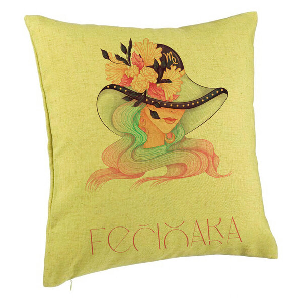 Perna Decorativa, Model Zodia Fecioara, 40x40 cm, Verde, Husa Detasabila, Burduf 5 Perna Decorativa