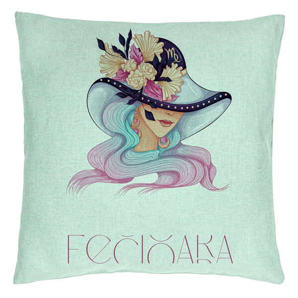 Perna Decorativa, Model Zodia Fecioara, 40x40 cm, Verde Menta, Husa Detasabila, Burduf 15 Perna Decorativa
