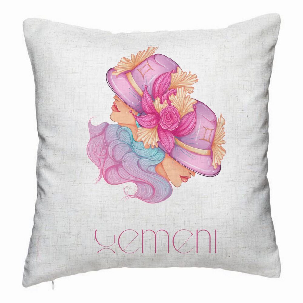 Perna Decorativa, Model Zodia Gemeni, 40x40 cm, Alb Murdar, Husa Detasabila, Burduf 5 Perna Decorativa