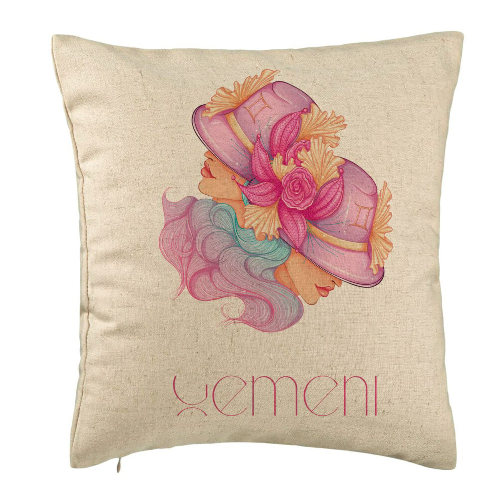Perna Decorativa, Model Zodia Gemeni, 40x40 cm, Bej, Husa Detasabila, Burduf 5 Perna Decorativa