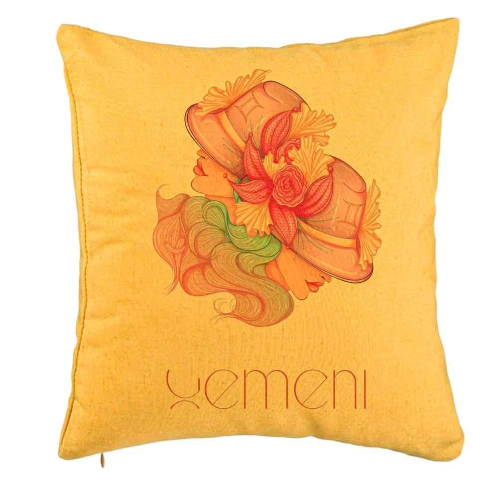 Perna Decorativa, Model Zodia Gemeni, 40x40 cm, Galben, Husa Detasabila, Burduf 5 Perna Decorativa