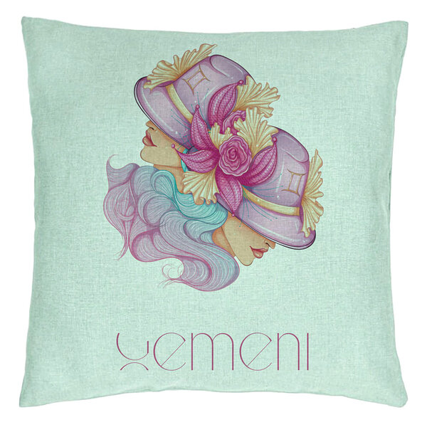 Perna Decorativa, Model Zodia Gemeni, 40x40 cm, Verde Menta, Husa Detasabila, Burduf 15 Perna Decorativa